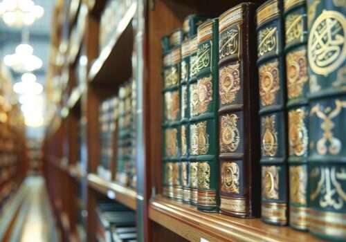 ai-generated-islamic-library-holy-quran-books-arranged-photo